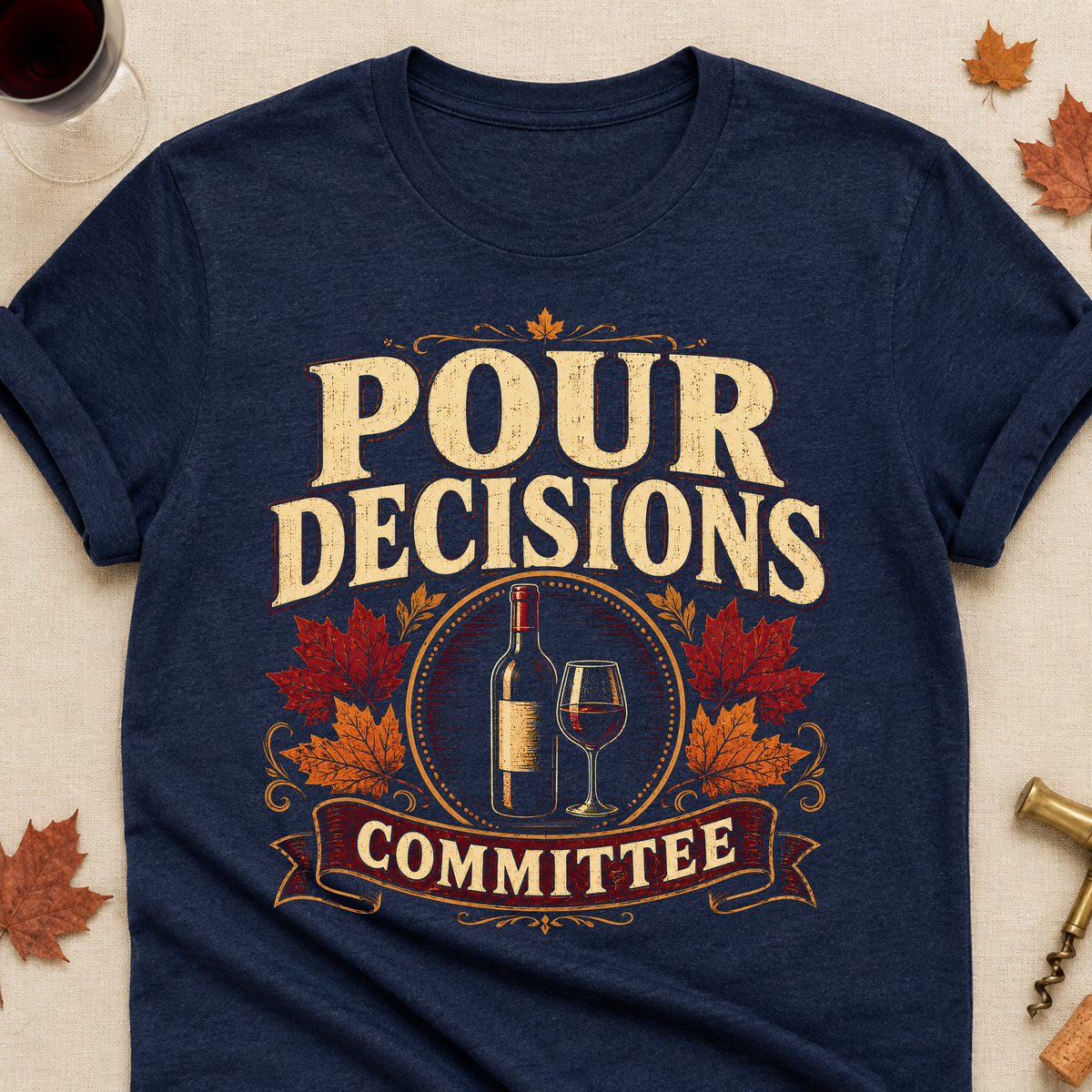 Pour Decisions Committee Fall Colored Print T-Shirt - Heather Navy - Brooke & Belle