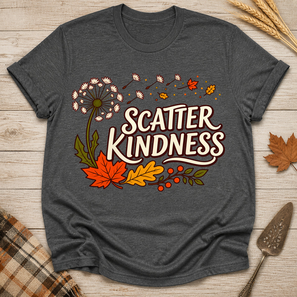 Scatter Kindness Fall T-shirt - Dark Heather - Brooke & Belle