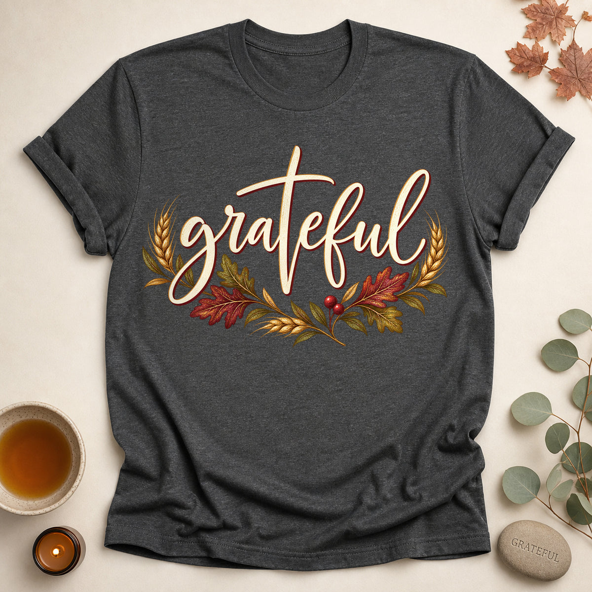 Grateful Fall T-shirt - Dark Heather - Brooke & Belle