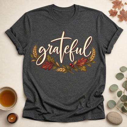 Grateful Fall T-shirt - Dark Heather - Brooke & Belle