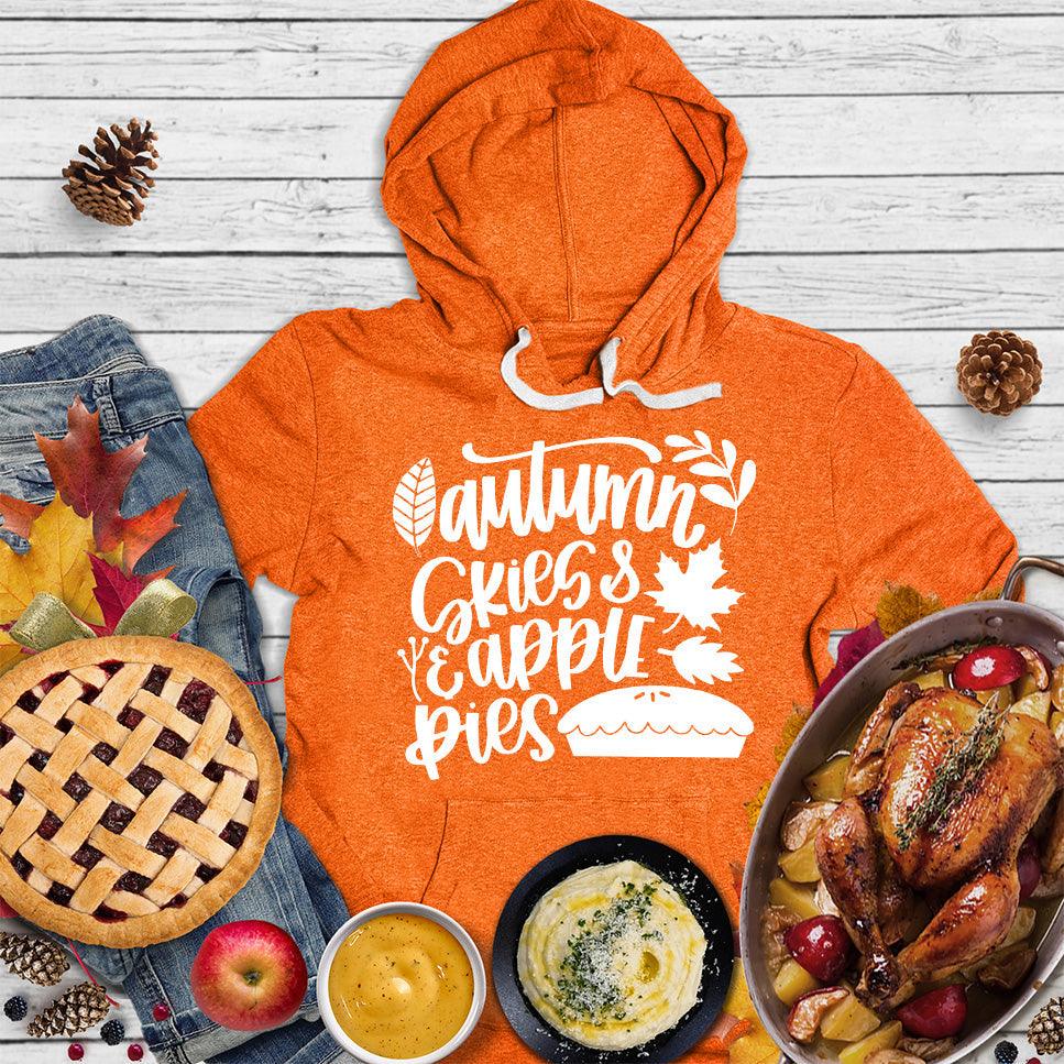 Autumn & Skies Apple Pies Version 2 Hoodie Orange - Graphic hoodie with autumnal design featuring apples and pie motifs for a cozy fall vibe.