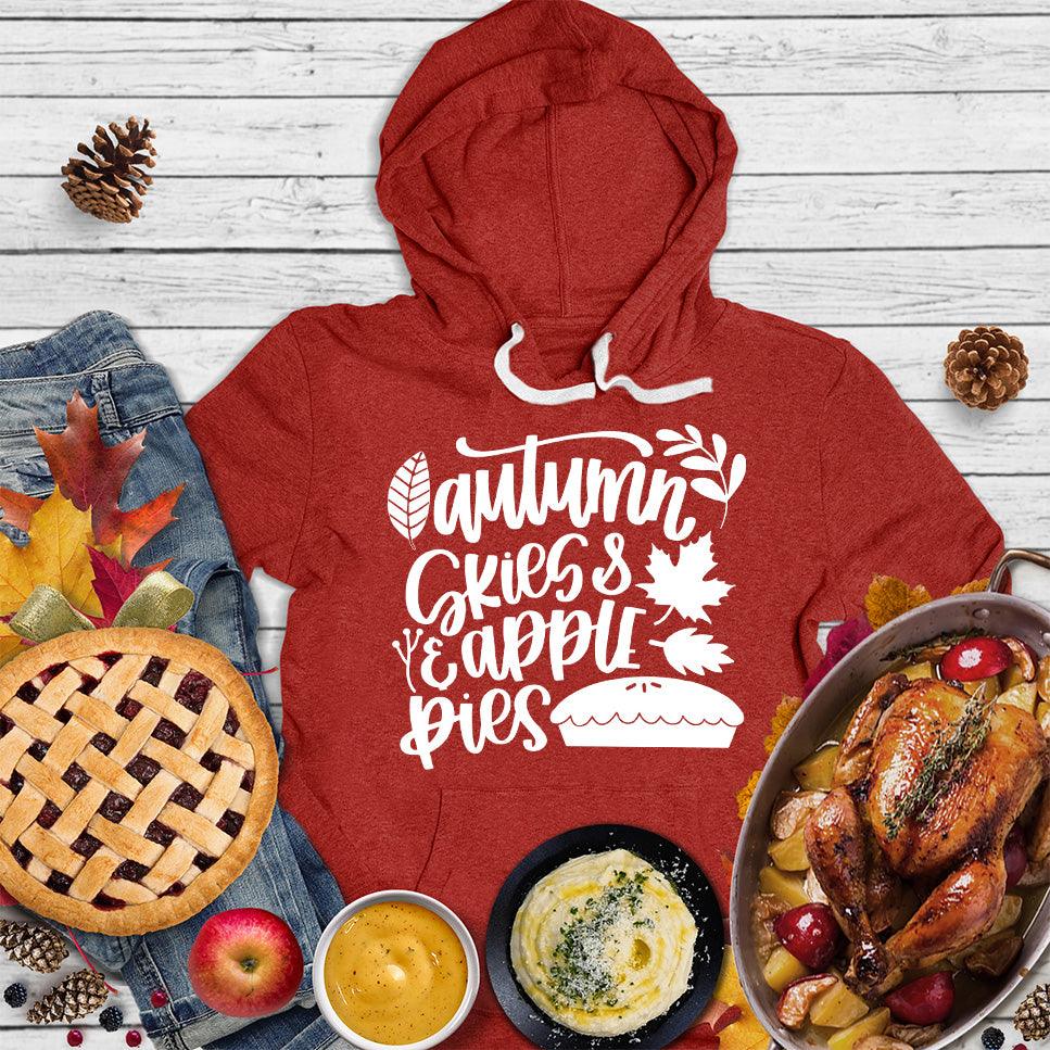 Autumn & Skies Apple Pies Version 2 Hoodie Red - Graphic hoodie with autumnal design featuring apples and pie motifs for a cozy fall vibe.