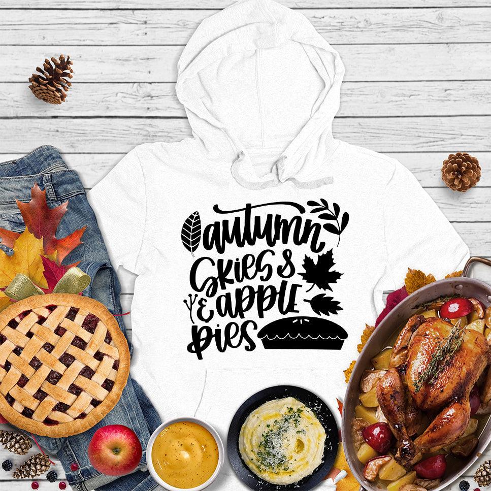 Autumn & Skies Apple Pies Version 2 Hoodie White - Graphic hoodie with autumnal design featuring apples and pie motifs for a cozy fall vibe.