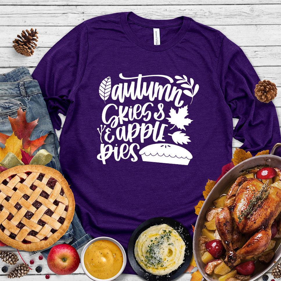 Autumn & Skies Apple Pies Version 2 Long Sleeves Team Purple - Long sleeve shirt with autumn-themed design featuring apples and pie graphics.