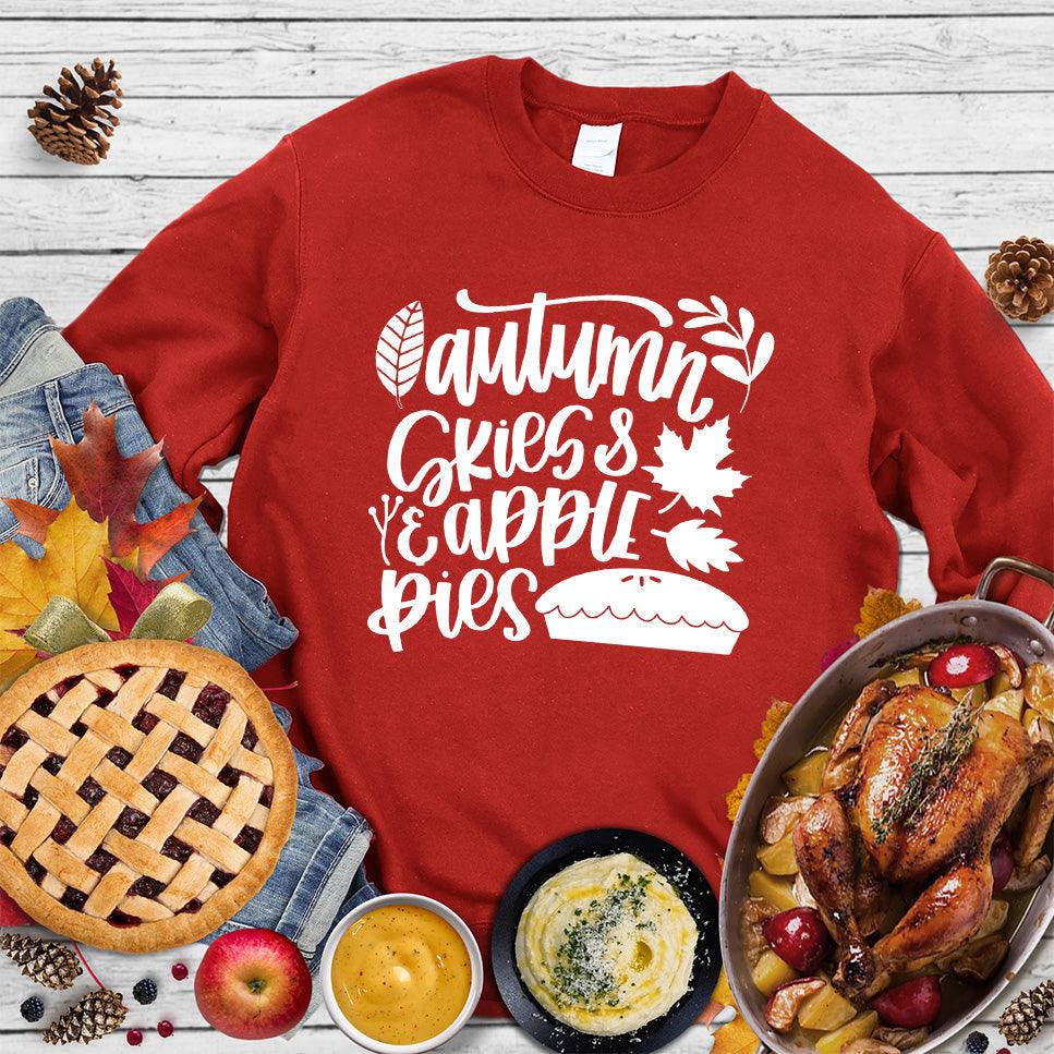 Autumn & Skies Apple Pies Version 2 Sweatshirt Red - Graphic sweatshirt with autumn-inspired 'Autumn Skies & Apple Pies' print perfect for fall.