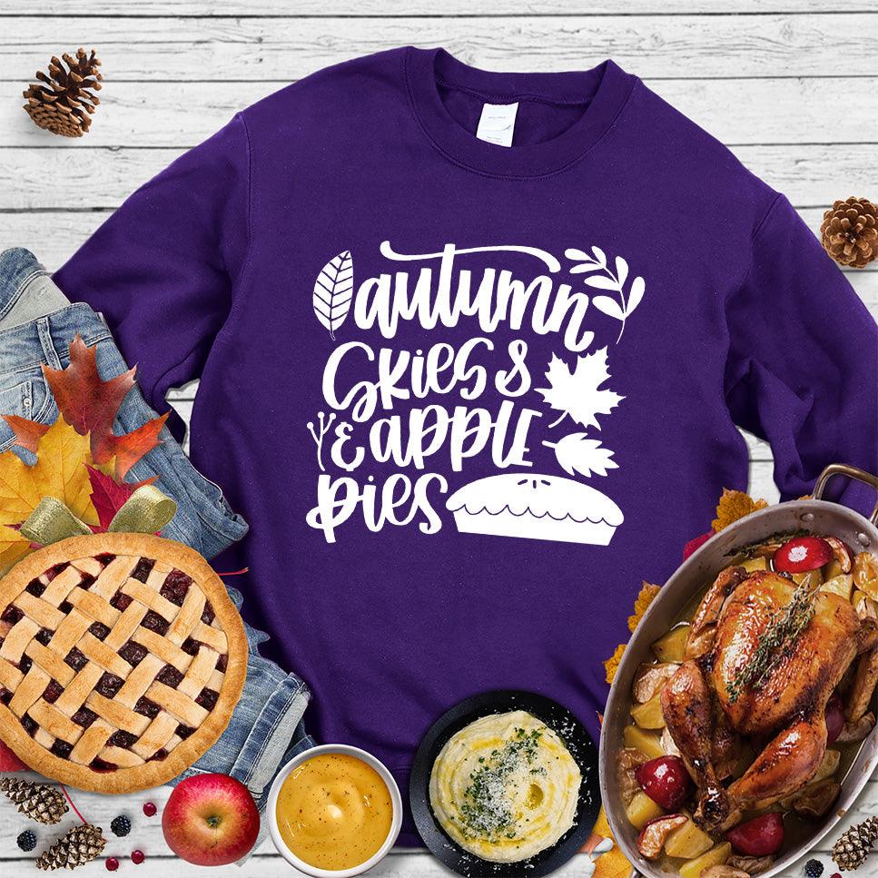Autumn & Skies Apple Pies Version 2 Sweatshirt Team Purple - Graphic sweatshirt with autumn-inspired 'Autumn Skies & Apple Pies' print perfect for fall.