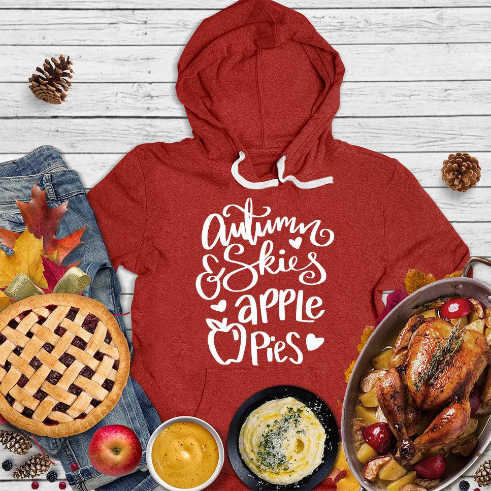 Autumn & Skies Apple Pies Hoodie Red - Cozy hoodie with Autumn Skies and Apple Pies script design, perfect for fall.