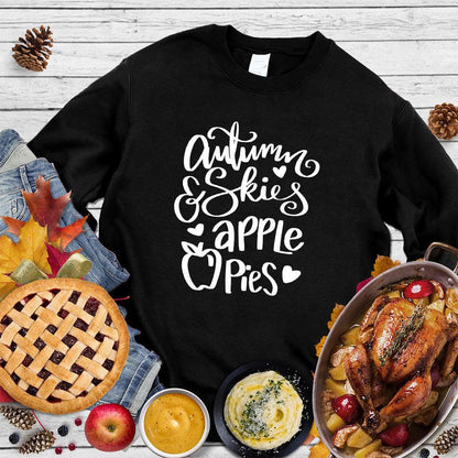 Autumn & Skies Apple Pies Sweatshirt Black - Comfy sweatshirt with autumn-themed design featuring script & apple graphic.
