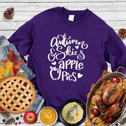 Autumn & Skies Apple Pies Sweatshirt Team Purple - Comfy sweatshirt with autumn-themed design featuring script & apple graphic.