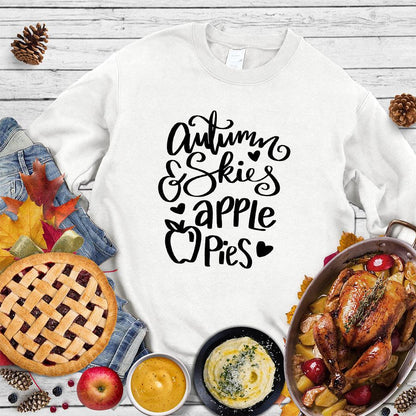 Autumn & Skies Apple Pies Sweatshirt White - Comfy sweatshirt with autumn-themed design featuring script & apple graphic.
