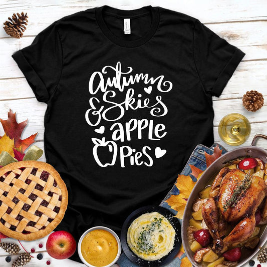 Autumn & Skies Apple Pies T-Shirt Black - Graphic tee with 'Autumn & Skies Apple Pies' design perfect for fall fashion