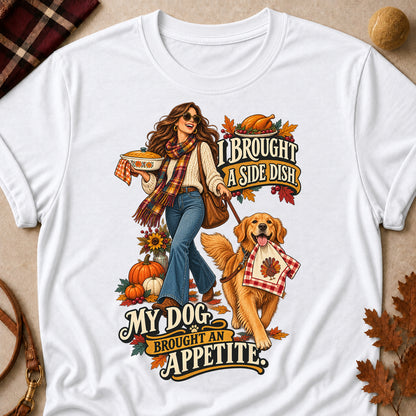 I Brought A Side Dish. My Dog Brought An Appetite Colored Print T-Shirt - White - Brooke & Belle