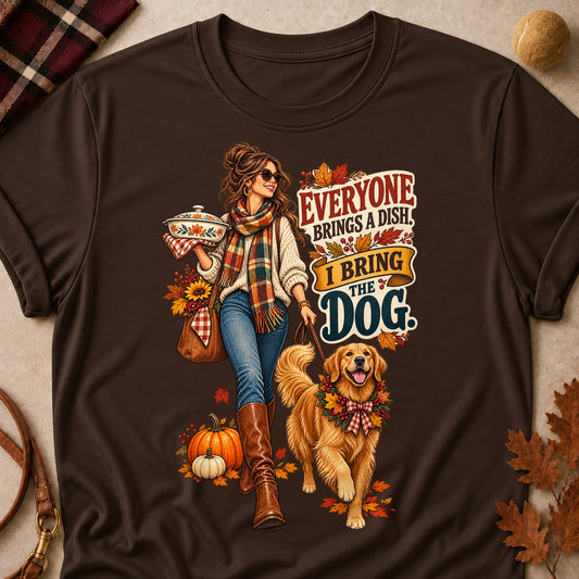 Everyone Brings A Dish. I Bring The Dog Colored Print T-Shirt - Dark Chocolate - Brooke & Belle