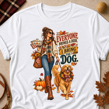 Everyone Brings A Dish. I Bring The Dog Colored Print T-Shirt - White - Brooke & Belle