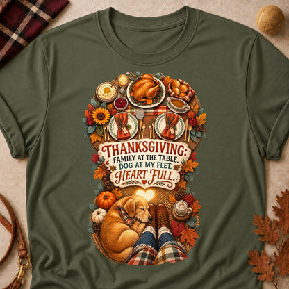 Family At The Table, Dog At My Feet, Heart Full Colored Print T-Shirt - Military Green - Brooke & Belle