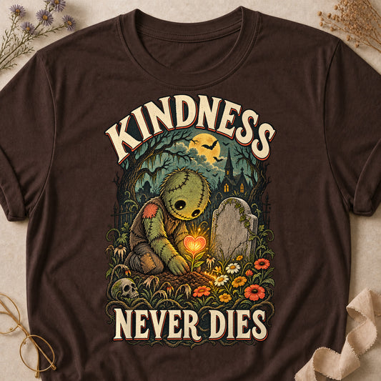Kindness Never Dies Colored Print T-Shirt - Dark Chocolate - Brooke & Belle