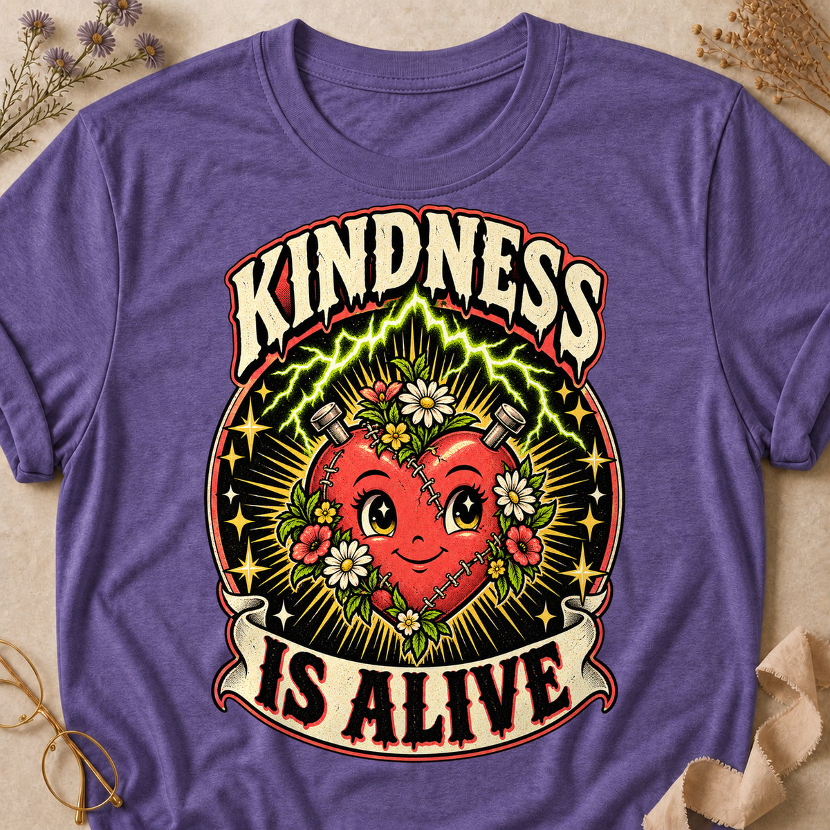Kindness Is Alive Colored Print T-Shirt - Heather Purple - Brooke & Belle