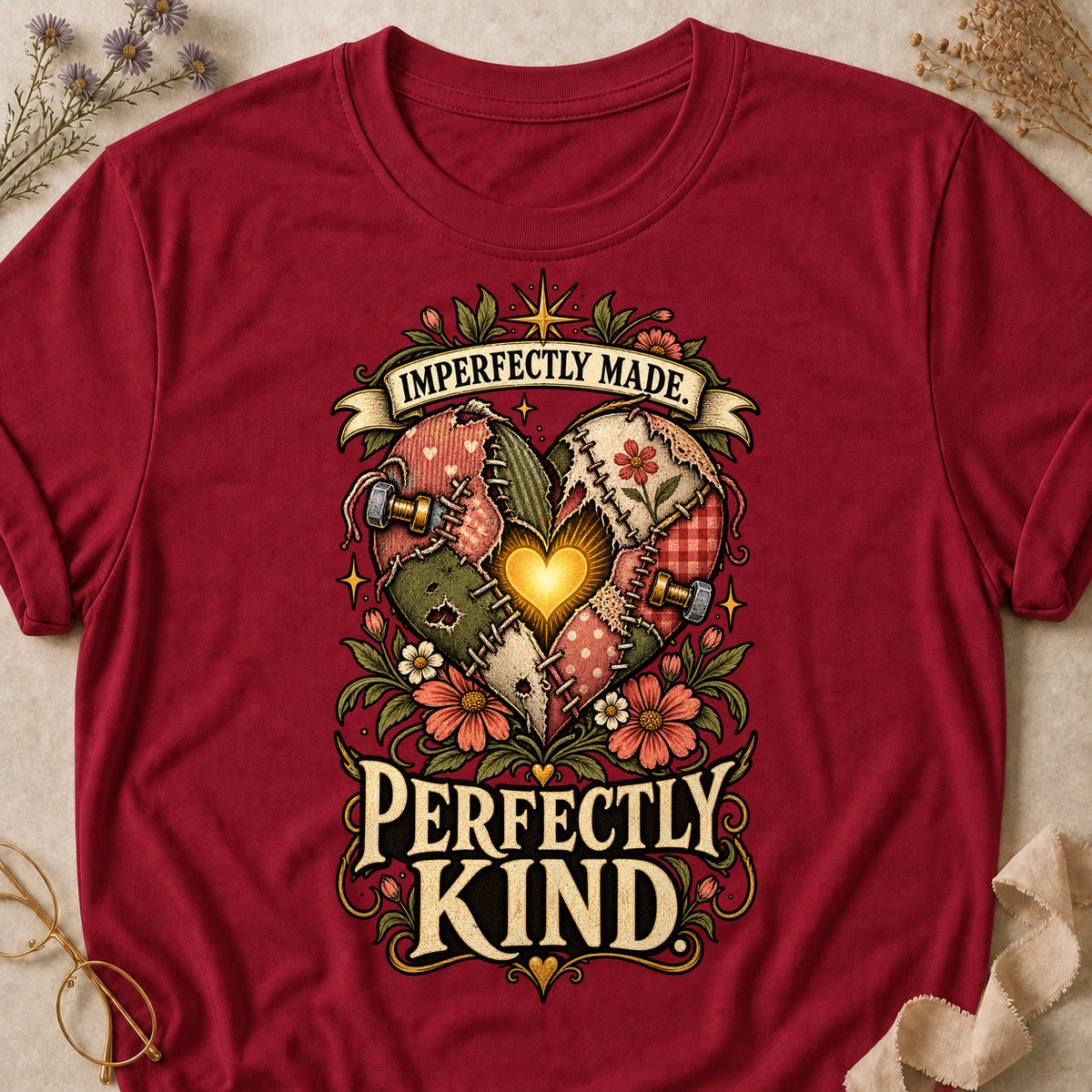 Imperfectly Made, Perfectly Kind Colored Print T-Shirt - Cardinal Red - Brooke & Belle