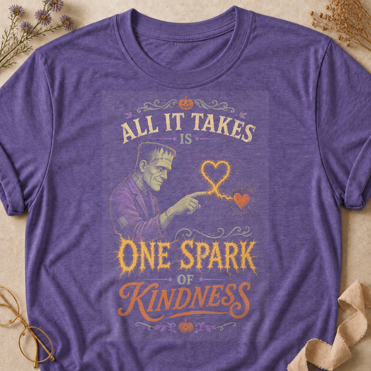 All It Takes Is One Spark Of Kindness Colored Print T-Shirt - Heather Purple - Brooke & Belle