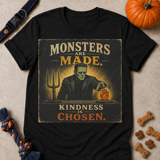 Monsters Are Made. Kindness Is Chosen Colored Print T-Shirt - Black - Brooke & Belle