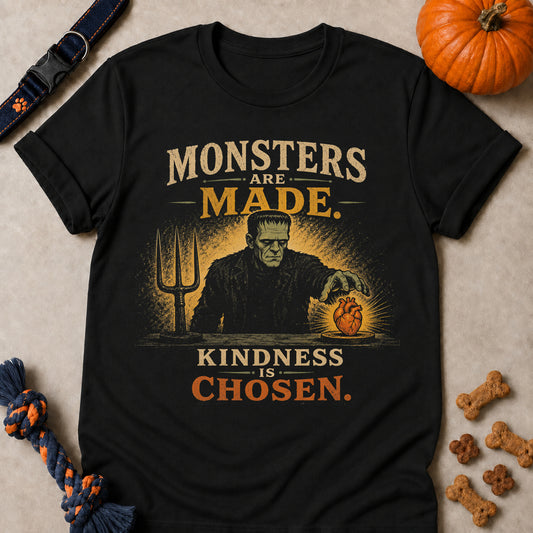 Monsters Are Made. Kindness Is Chosen Colored Print T-Shirt - Black - Brooke & Belle