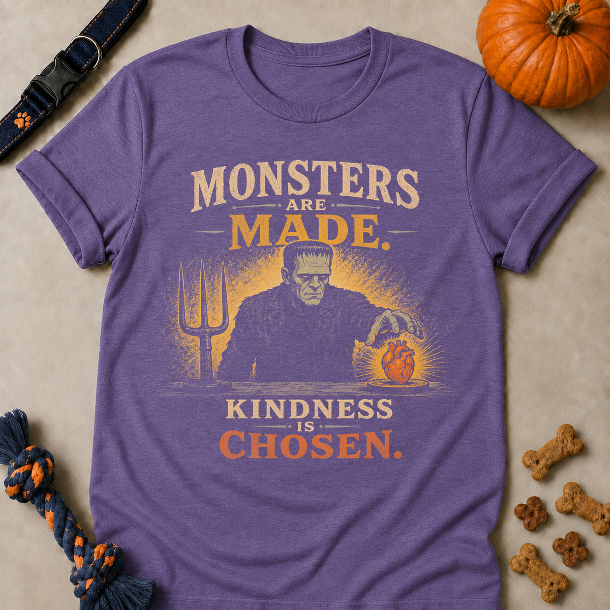 Monsters Are Made. Kindness Is Chosen Colored Print T-Shirt - Heather Purple - Brooke & Belle