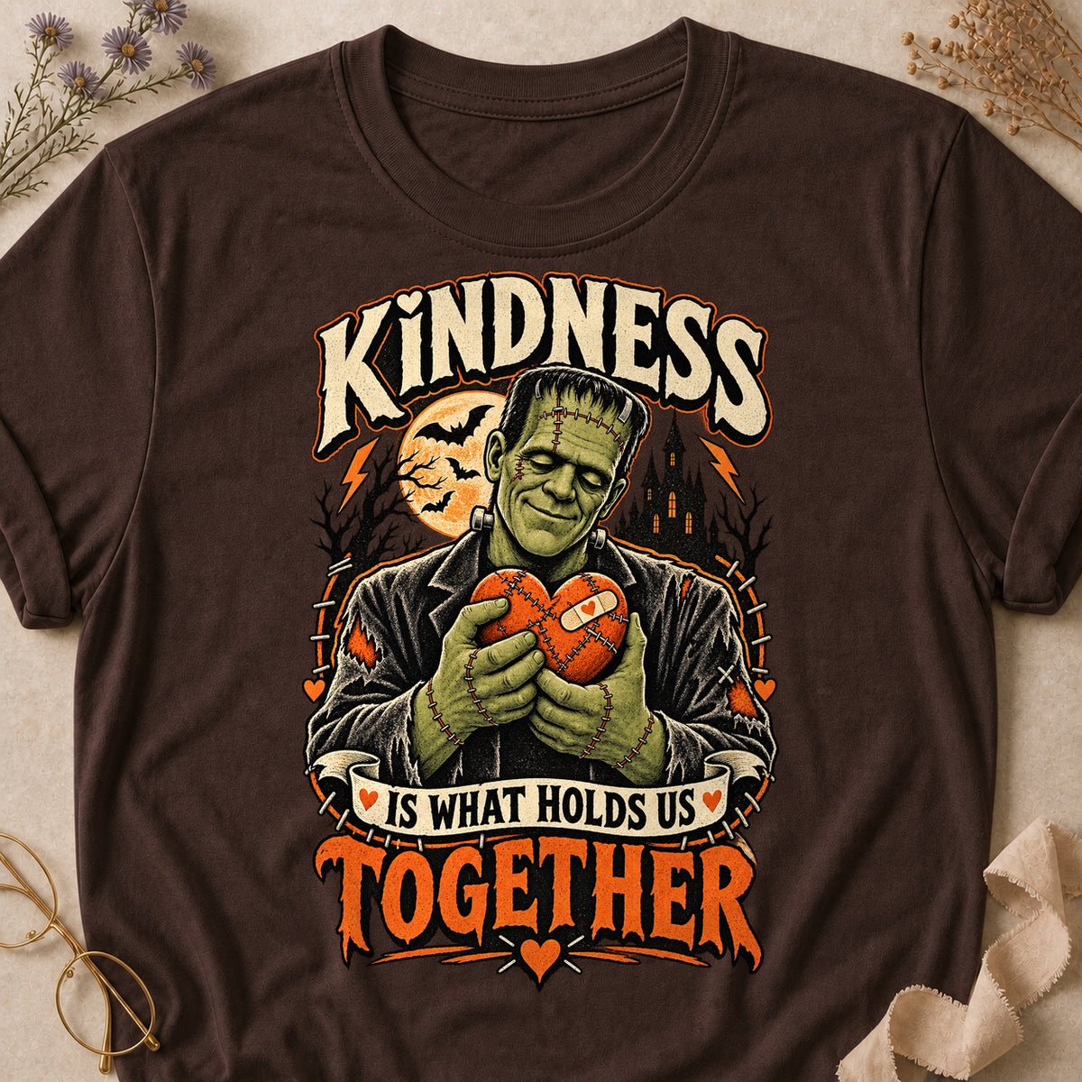 Kindness Is What Holds Us Together Colored Print T-Shirt - Dark Chocolate - Brooke & Belle