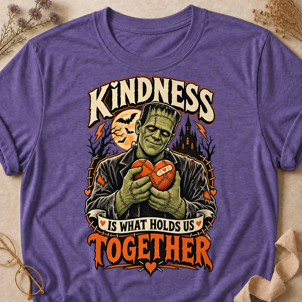 Kindness Is What Holds Us Together Colored Print T-Shirt - Heather Purple - Brooke & Belle