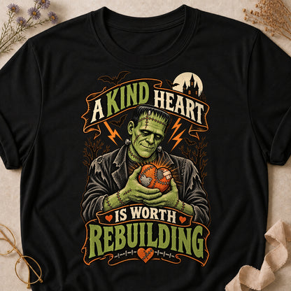 A Kind Heart Is Worth Rebuilding Colored Print T-Shirt - Black - Brooke & Belle