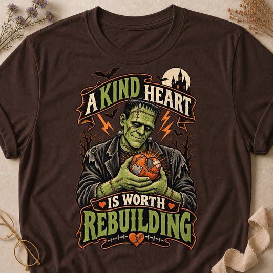 A Kind Heart Is Worth Rebuilding Colored Print T-Shirt - Dark Chocolate - Brooke & Belle