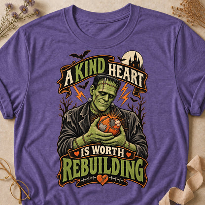 A Kind Heart Is Worth Rebuilding Colored Print T-Shirt - Heather Purple - Brooke & Belle