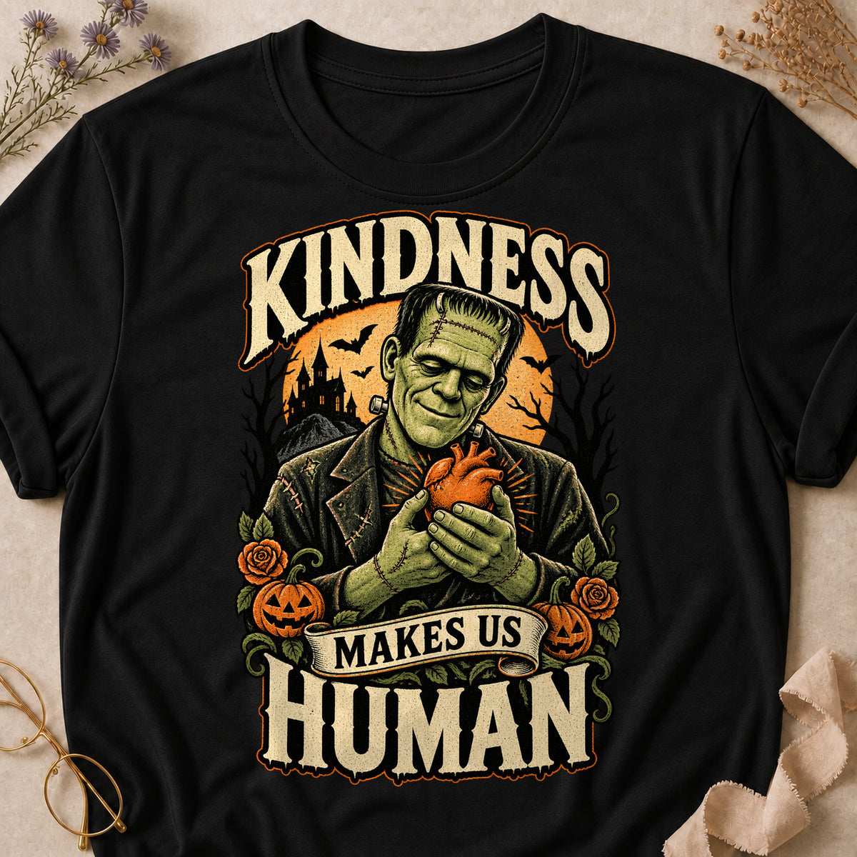 Kindness Makes Us Human Colored Print T-Shirt - Black - Brooke & Belle