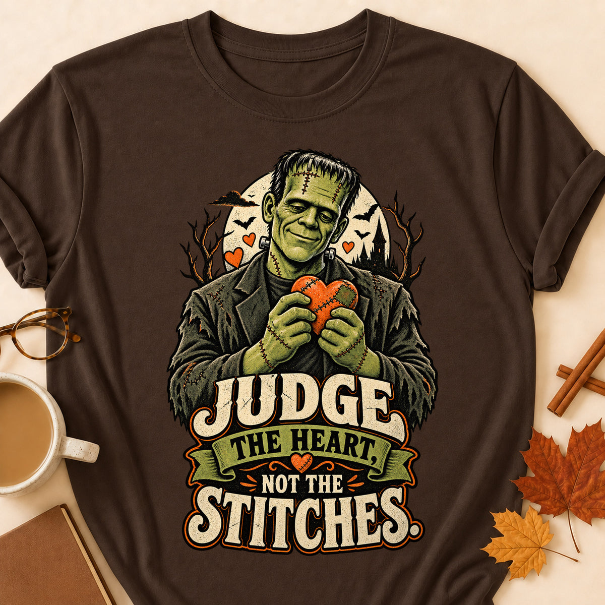 Judge The Heart, Not The Stitches Colored Print T-Shirt - Dark Chocolate - Brooke & Belle