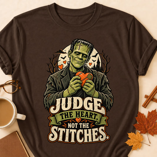Judge The Heart, Not The Stitches Colored Print T-Shirt - Dark Chocolate - Brooke & Belle