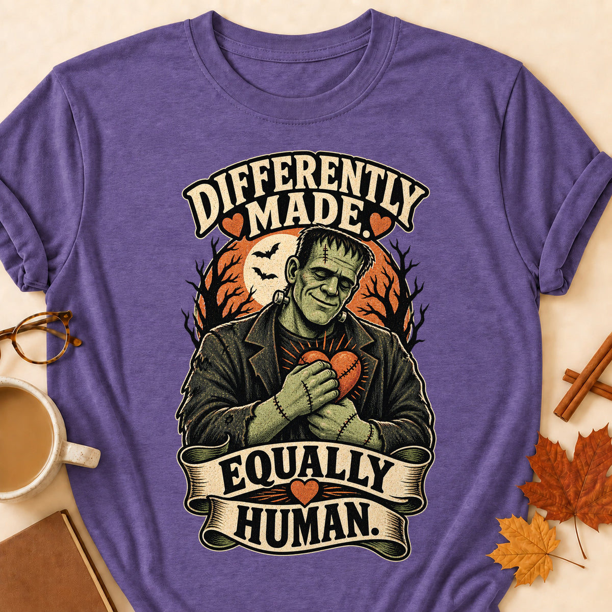 Differently Made, Equally Human Colored Print T-Shirt - Heather Purple - Brooke & Belle