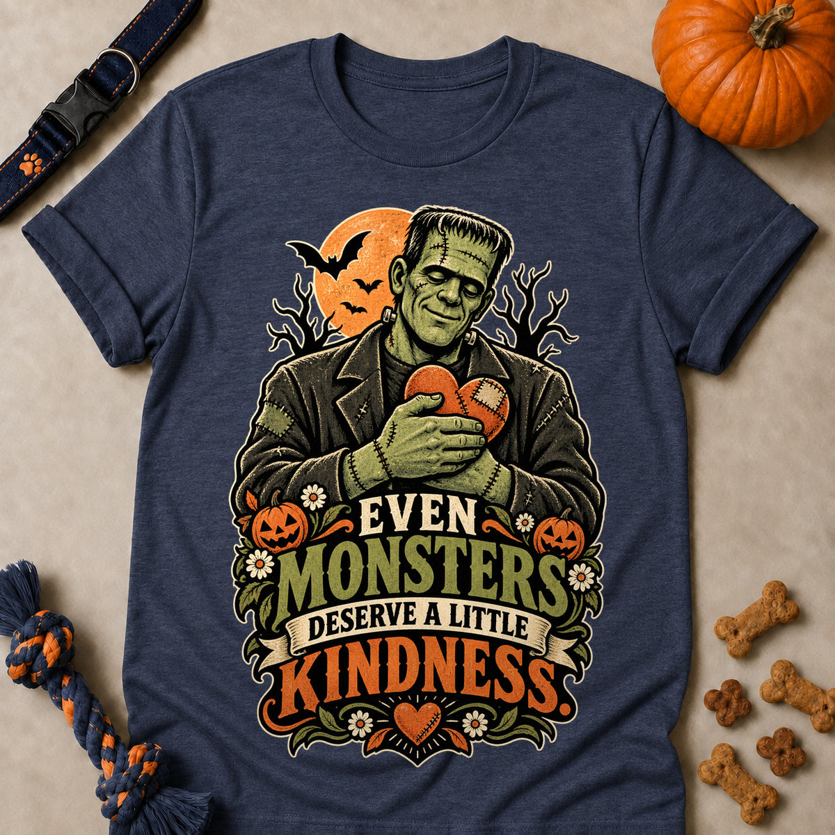 Even Monsters Deserve A Little Kindness Colored Print T-Shirt - Heather Navy - Brooke & Belle