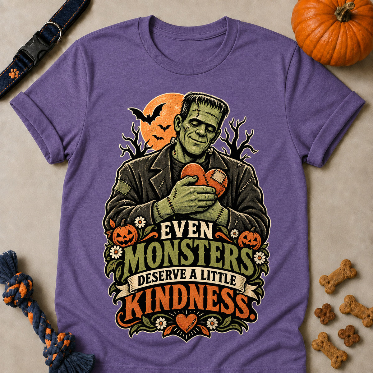 Even Monsters Deserve A Little Kindness Colored Print T-Shirt - Heather Purple - Brooke & Belle