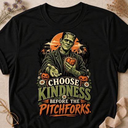Choose Kindness Before The Pitchforks Colored Print T-Shirt - Black - Brooke & Belle