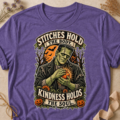 Stitches Hold The Body. Kindness Holds The Soul Colored Print T-Shirt - Heather Purple - Brooke & Belle