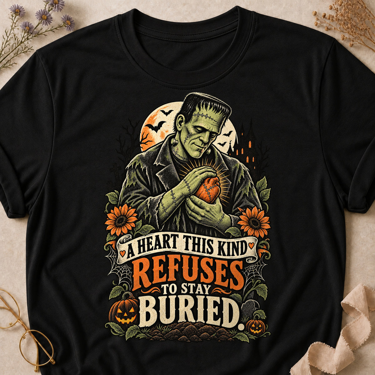 A Heart This Kind Refuses To Stay Buried Colored Print T-Shirt - Black - Brooke & Belle