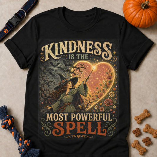 Kindness Is The Most Powerful Spell Colored Print T-Shirt - Black - Brooke & Belle