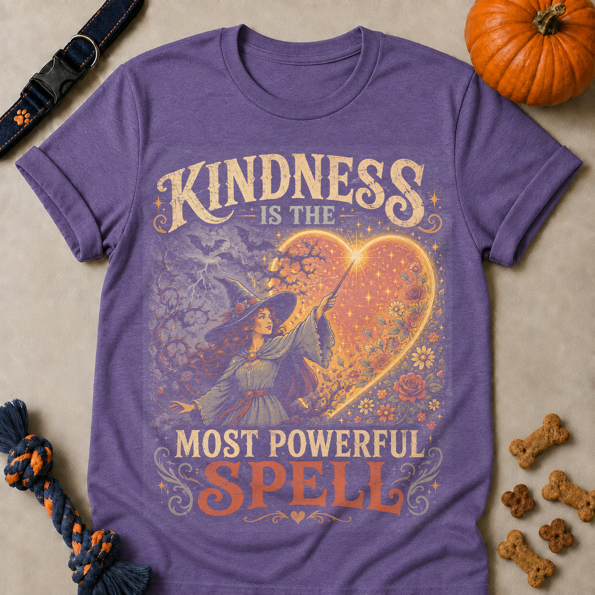 Kindness Is The Most Powerful Spell Colored Print T-Shirt - Heather Purple - Brooke & Belle