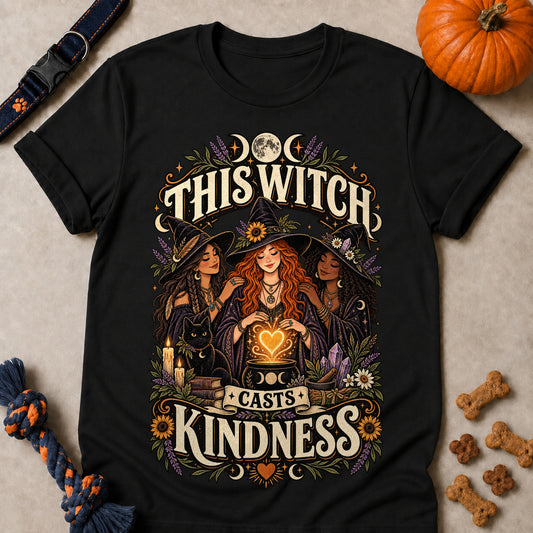 This Witch Casts Kindness Colored Print T-Shirt - Black - Brooke & Belle