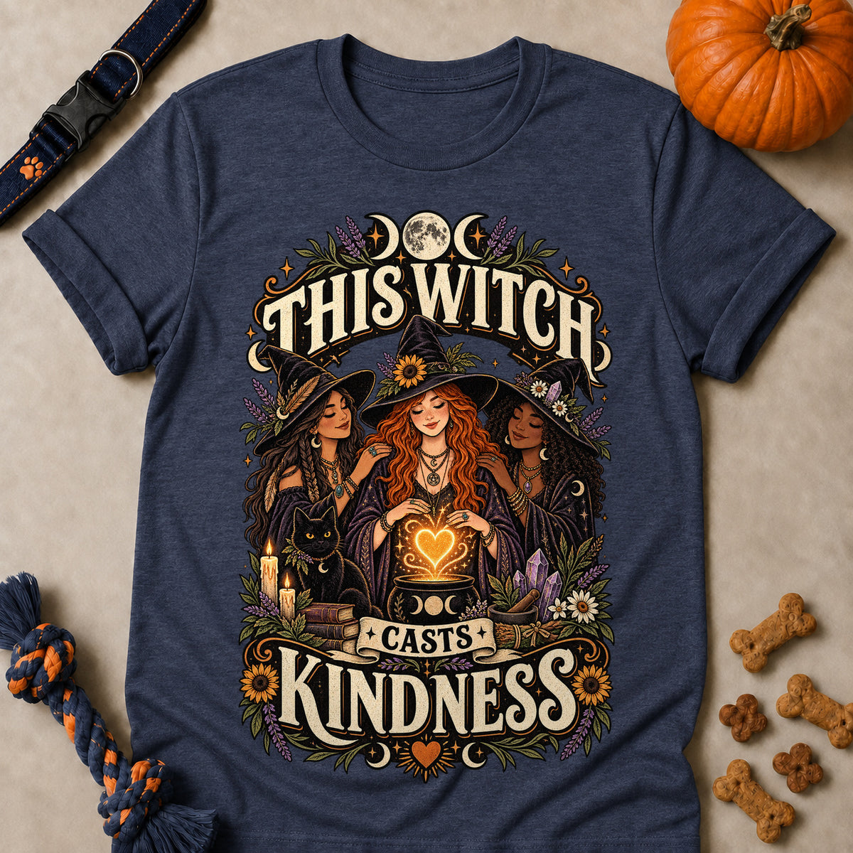 This Witch Casts Kindness Colored Print T-Shirt - Heather Navy - Brooke & Belle