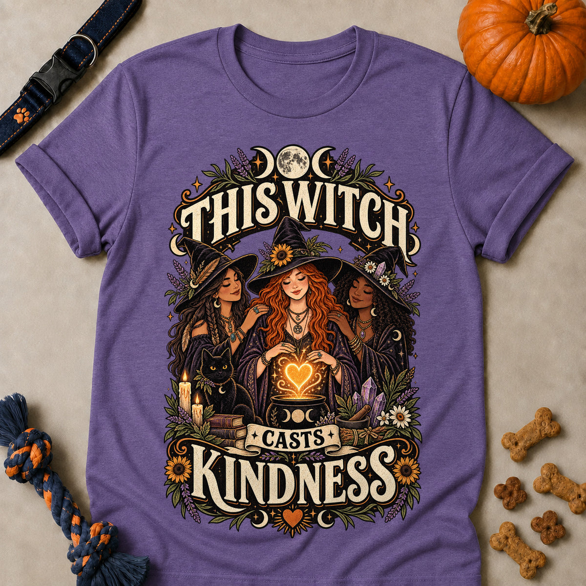 This Witch Casts Kindness Colored Print T-Shirt - Heather Purple - Brooke & Belle