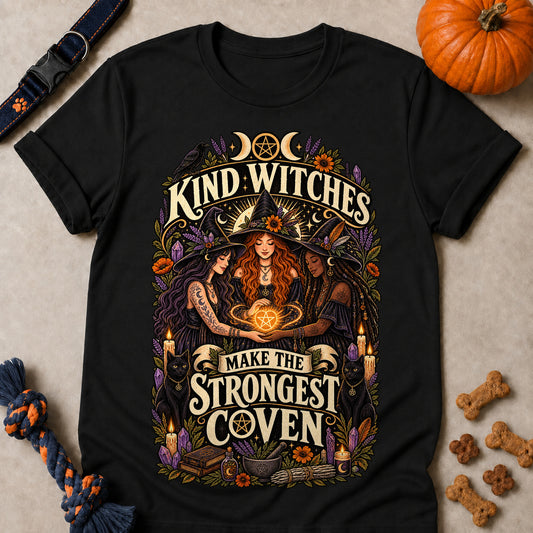 Kind Witches Make The Strongest Coven Colored Print T-Shirt - Black - Brooke & Belle