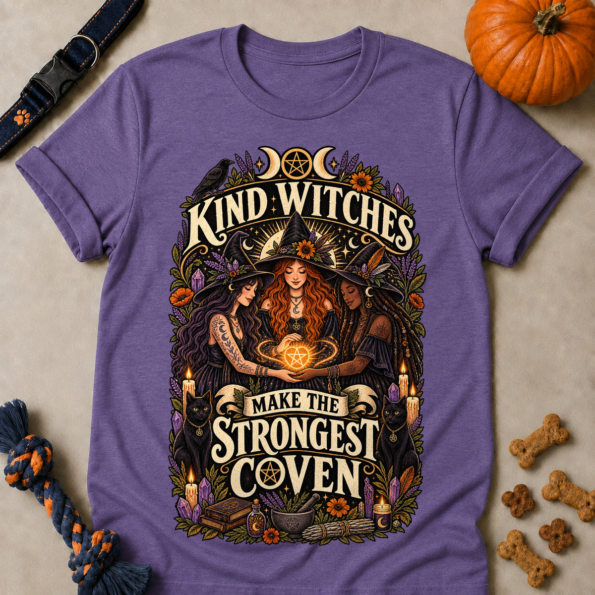 Kind Witches Make The Strongest Coven Colored Print T-Shirt - Heather Purple - Brooke & Belle