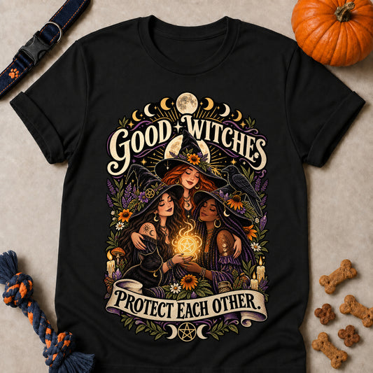Good Witches Protect Each Other Colored Print T-Shirt - Black - Brooke & Belle