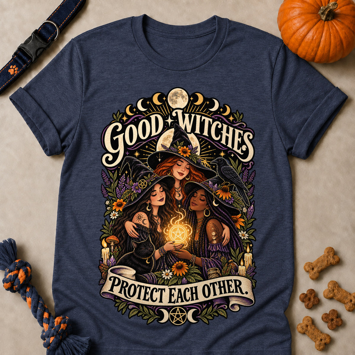 Good Witches Protect Each Other Colored Print T-Shirt - Heather Navy - Brooke & Belle