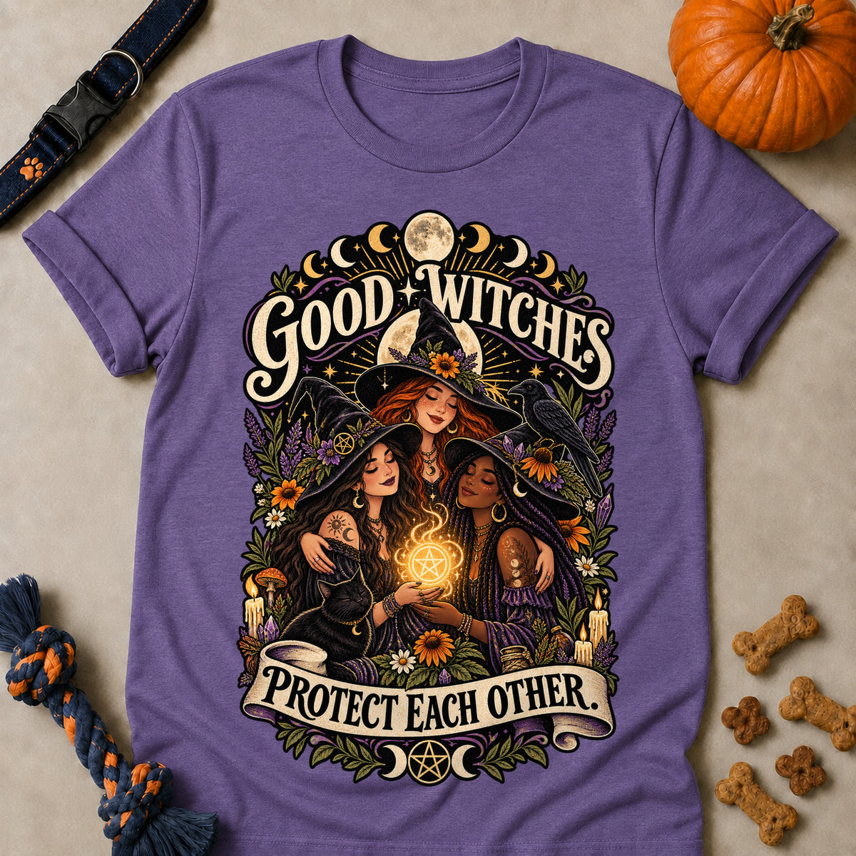 Good Witches Protect Each Other Colored Print T-Shirt - Heather Purple - Brooke & Belle